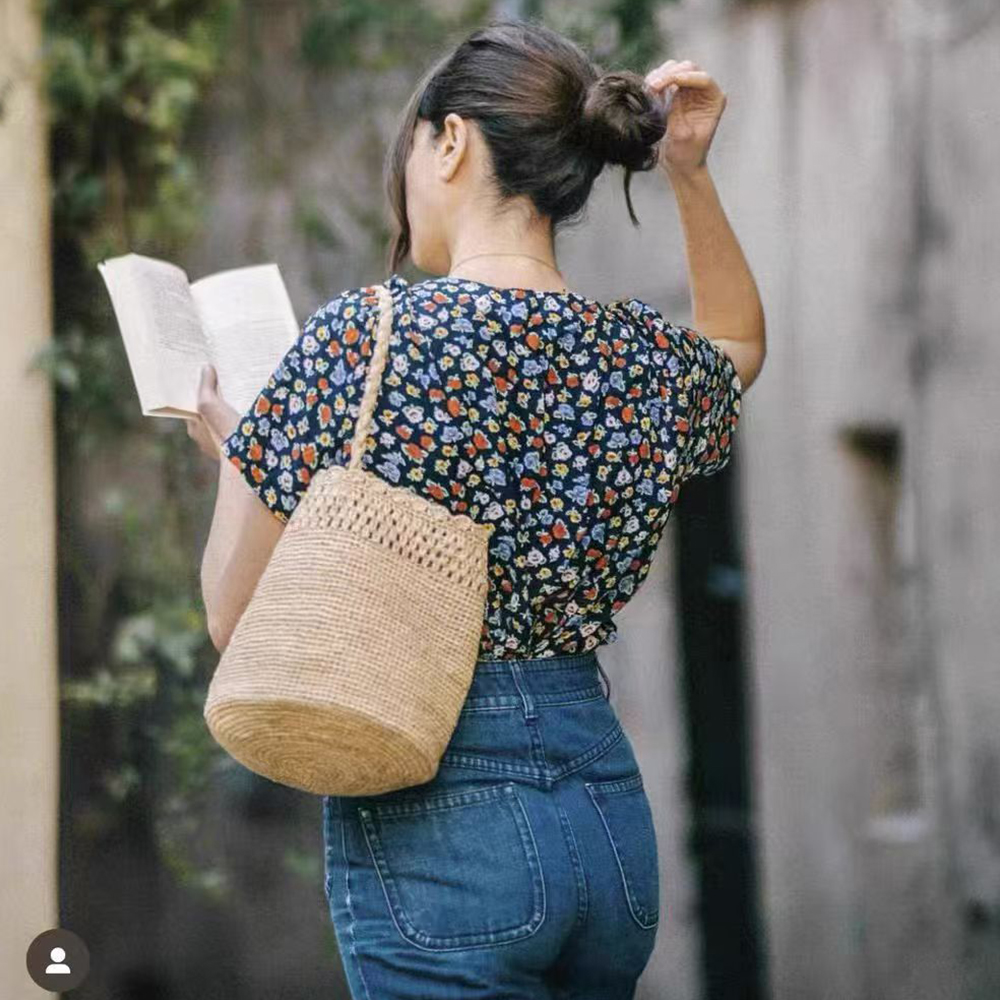 Handmade Crochet Straw Bucket  - Crochet Bag Raffia avis et prix