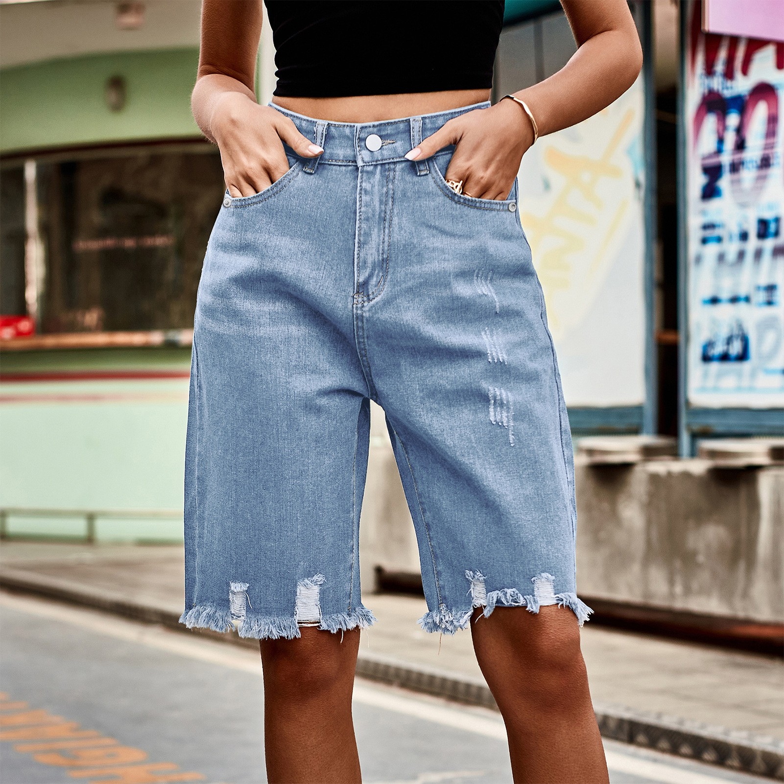 Summer Women's Clothing Distre - Shorts Denim Frayed avis et prix