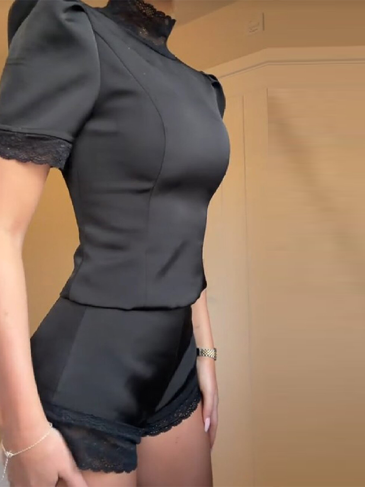 New Satin Lace Edge Top Short  - Blouse Off Shoulder avis et prix