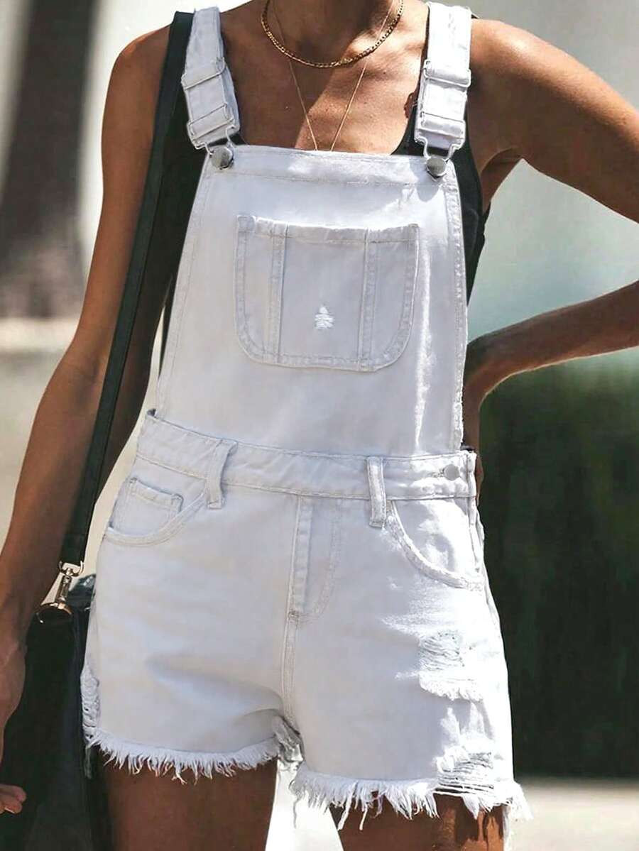 Womens White Distressed Denim  - Shorts Denim Frayed avis et prix