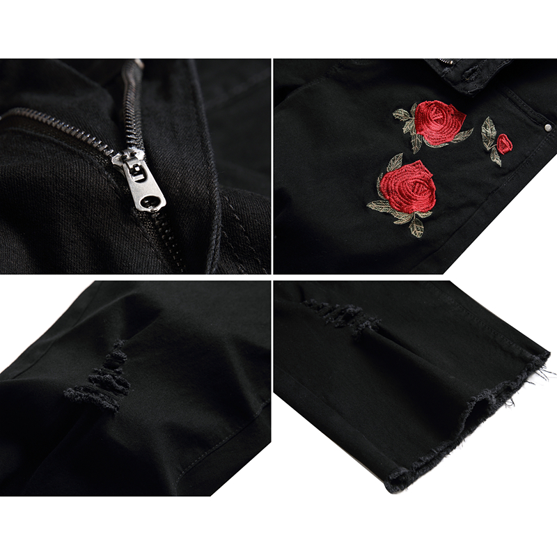 2026 Summer Men's Red Rose Emb - Shorts Denim Frayed avis et prix